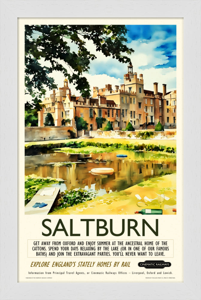 Saltburn - a vintage travel poster inspired by your favourite film / movie - Cinematic Railways