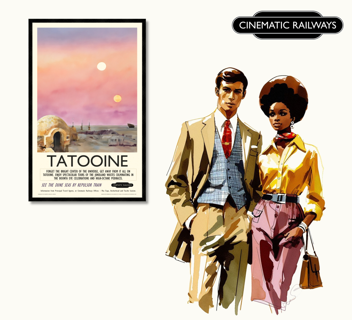 Tatooine  - a vintage travel poster inspired by your favourite film / movie - Cinematic Railways