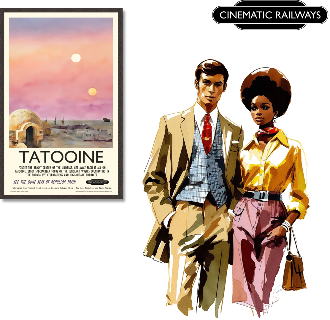 Tatooine  - a vintage travel poster inspired by your favourite film / movie - Cinematic Railways