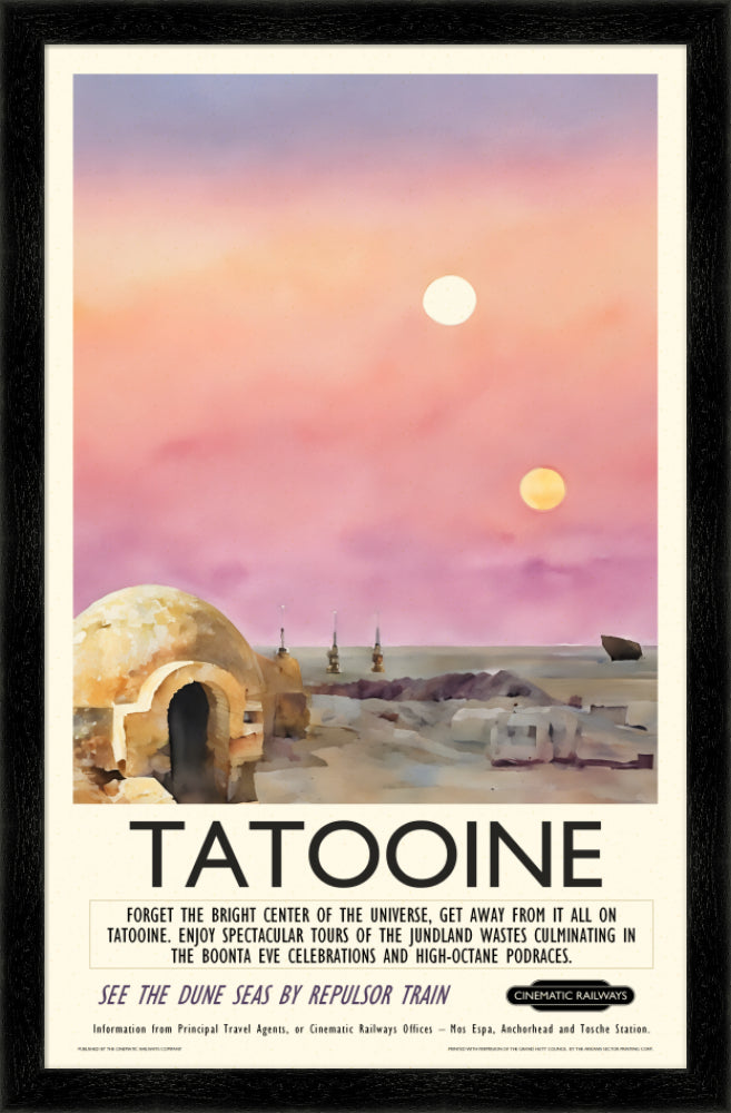 Tatooine  - a vintage travel poster inspired by your favourite film / movie - Cinematic Railways