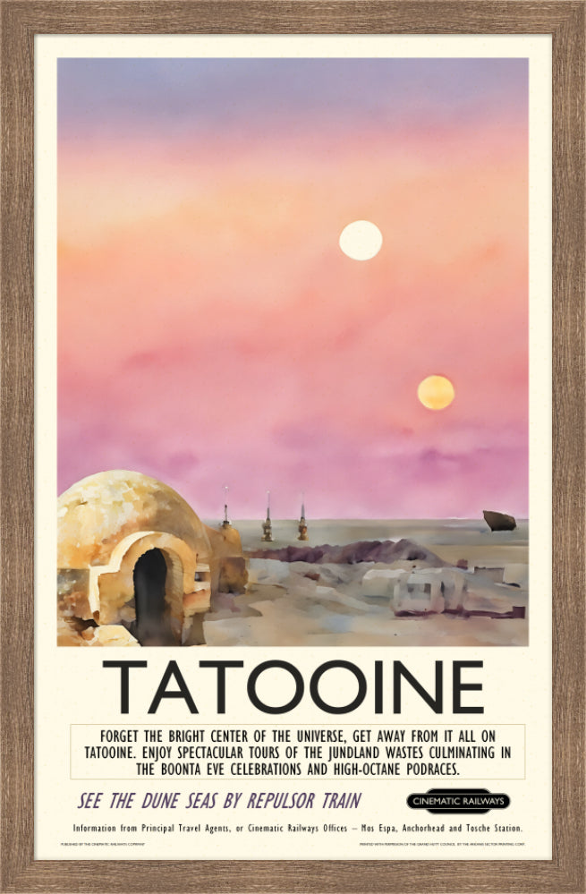 Tatooine  - a vintage travel poster inspired by your favourite film / movie - Cinematic Railways