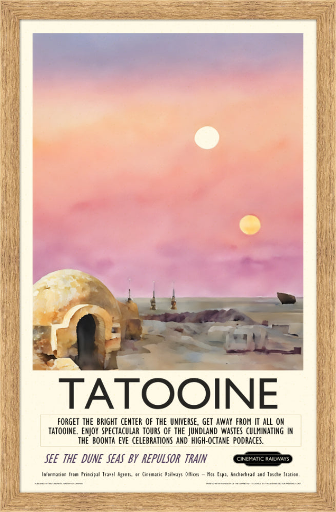 Tatooine  - a vintage travel poster inspired by your favourite film / movie - Cinematic Railways