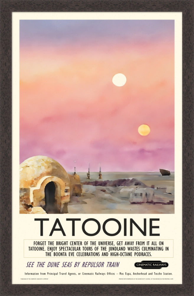 Tatooine  - a vintage travel poster inspired by your favourite film / movie - Cinematic Railways