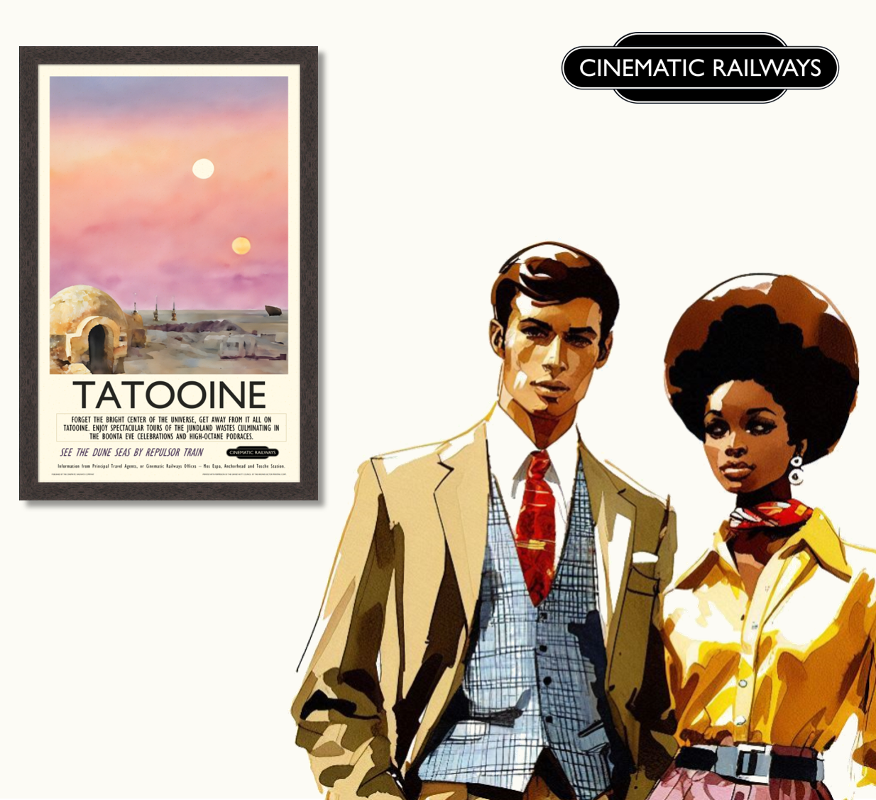 Tatooine  - a vintage travel poster inspired by your favourite film / movie - Cinematic Railways