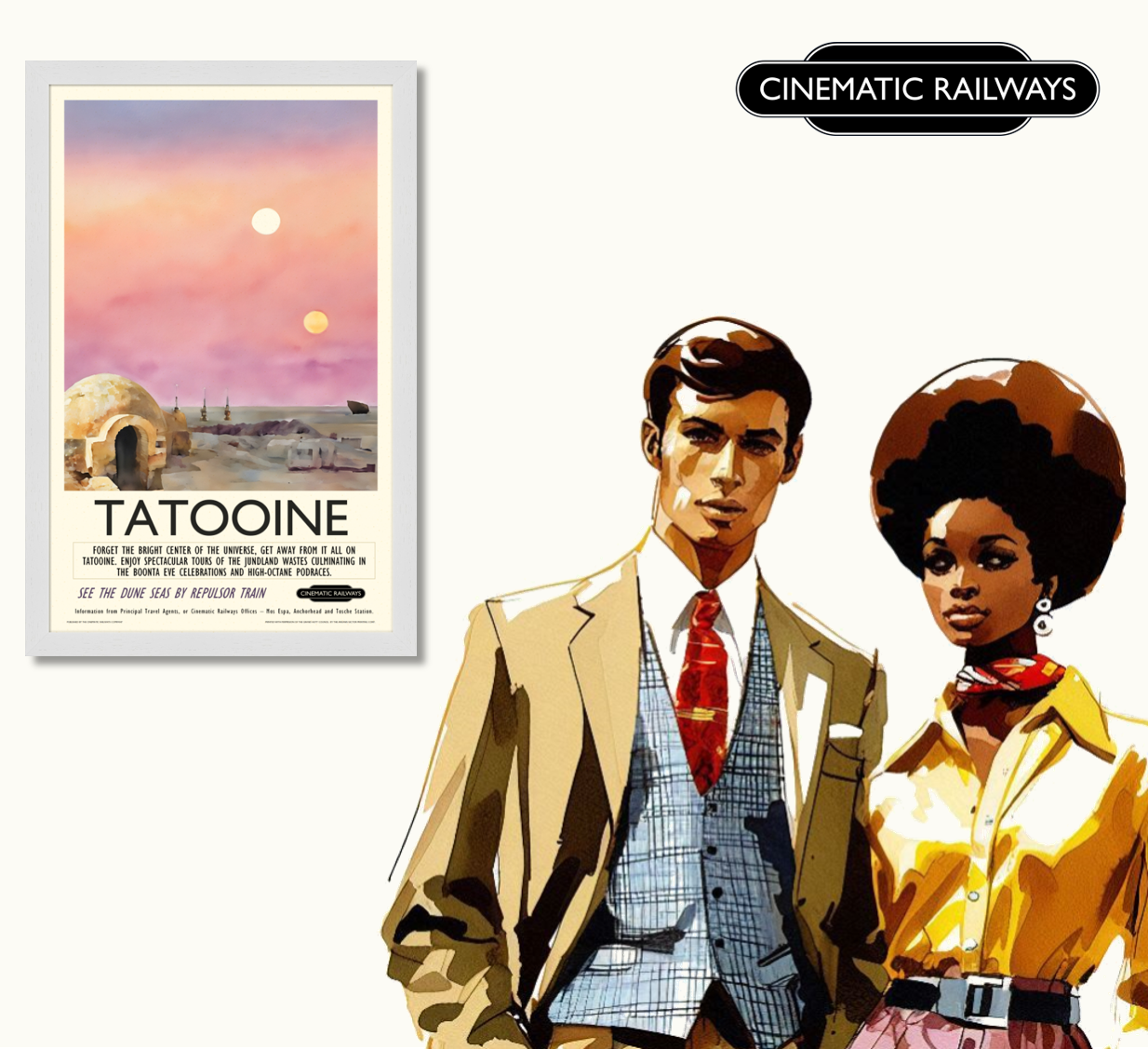 Tatooine  - a vintage travel poster inspired by your favourite film / movie - Cinematic Railways