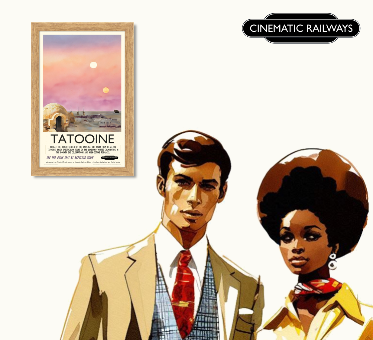 Tatooine  - a vintage travel poster inspired by your favourite film / movie - Cinematic Railways