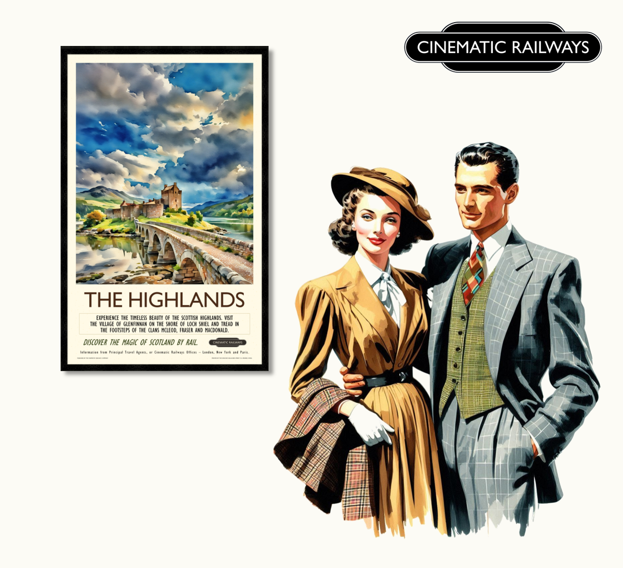 The Highlands  - a vintage travel poster inspired by your favourite film / movie - Cinematic Railways