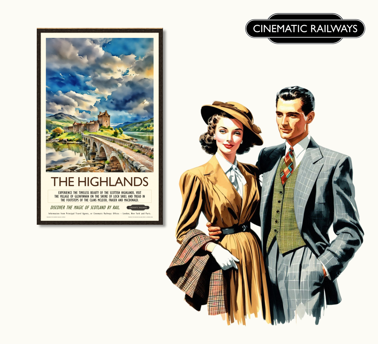 The Highlands  - a vintage travel poster inspired by your favourite film / movie - Cinematic Railways