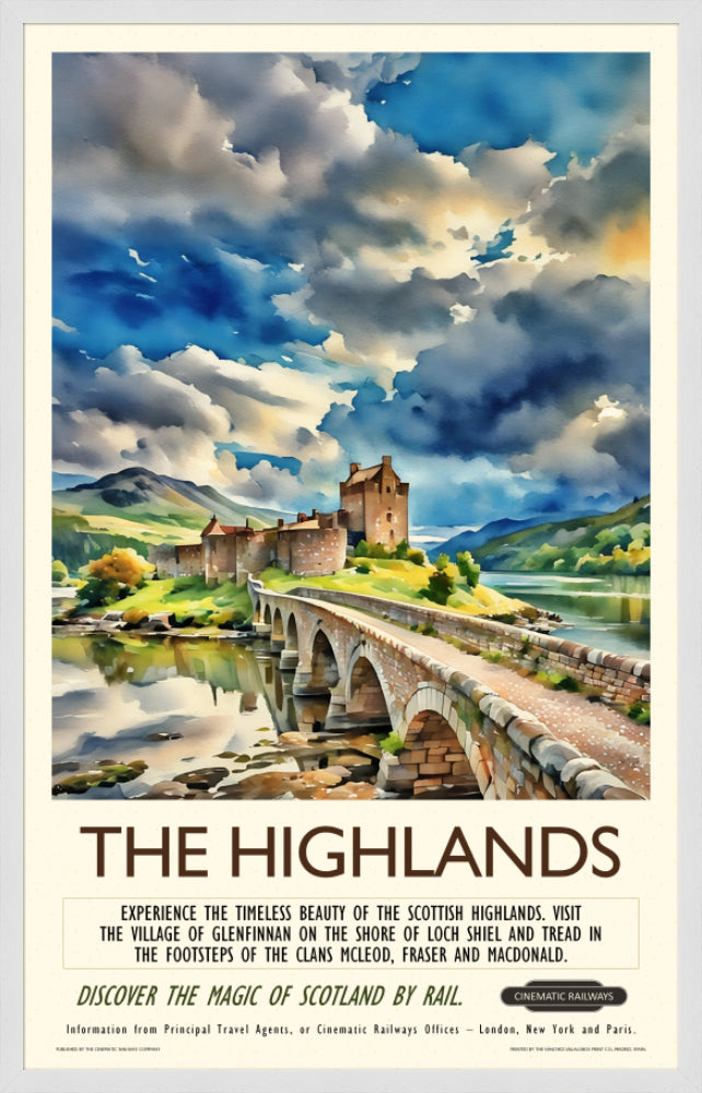 The Highlands  - a vintage travel poster inspired by your favourite film / movie - Cinematic Railways