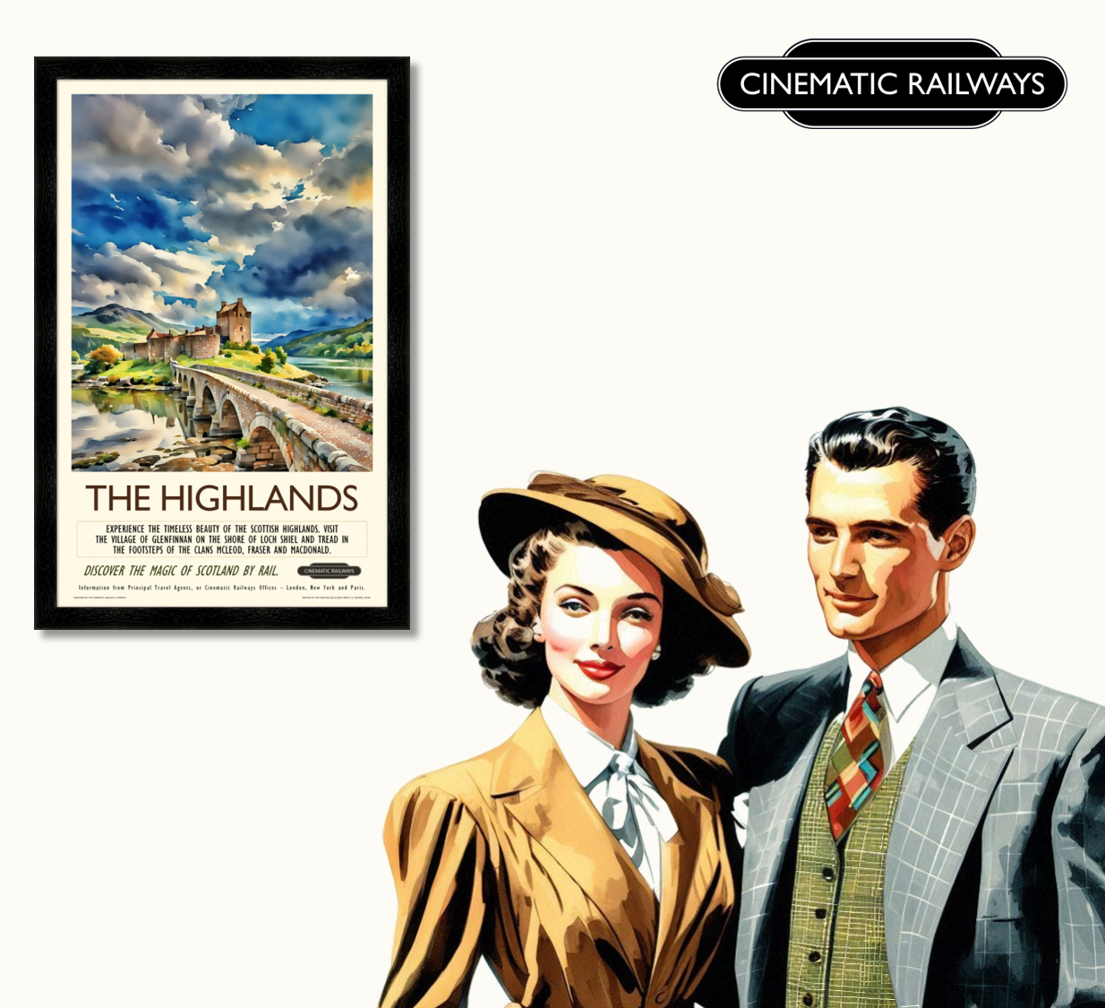 The Highlands  - a vintage travel poster inspired by your favourite film / movie - Cinematic Railways