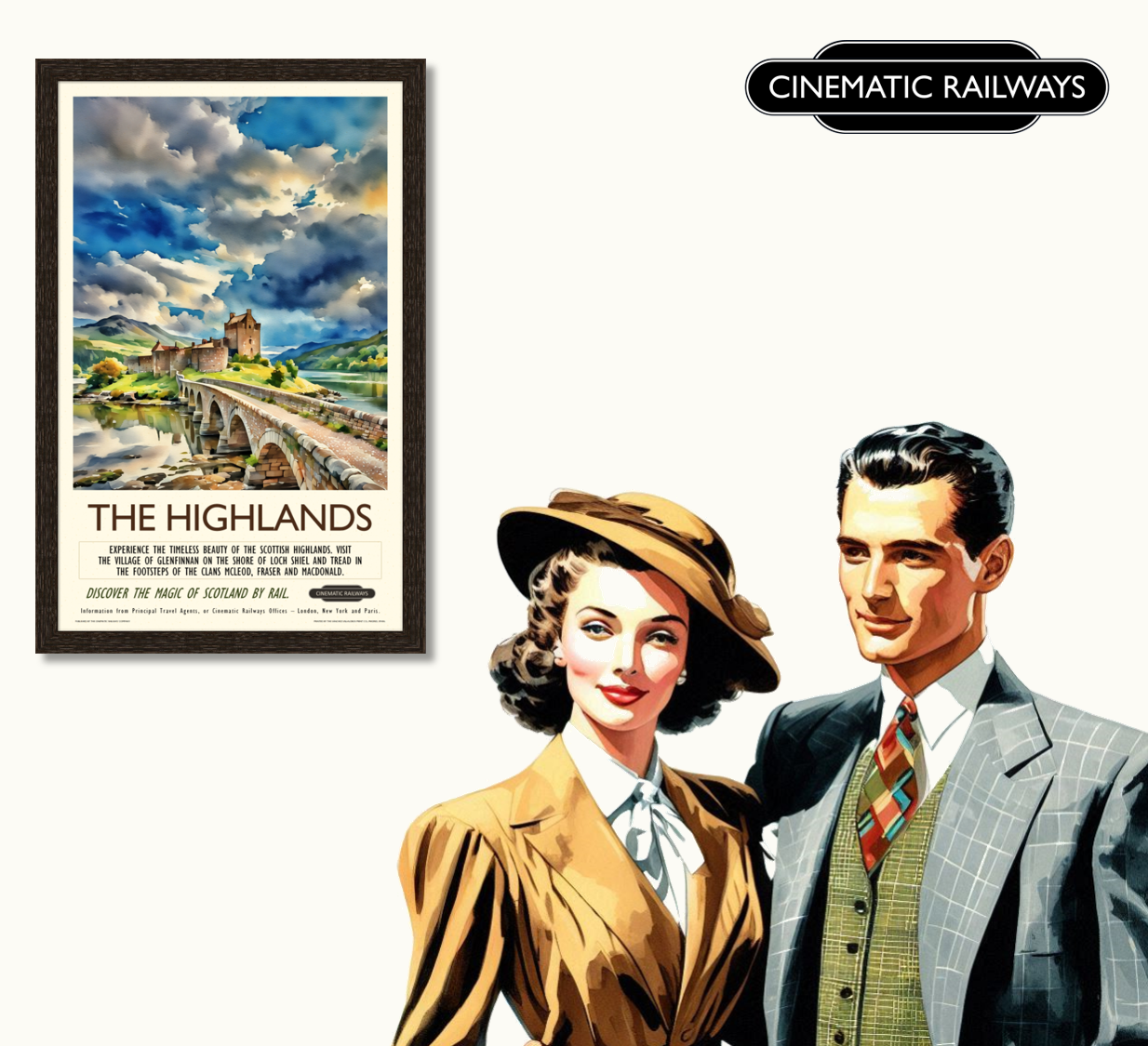 The Highlands  - a vintage travel poster inspired by your favourite film / movie - Cinematic Railways