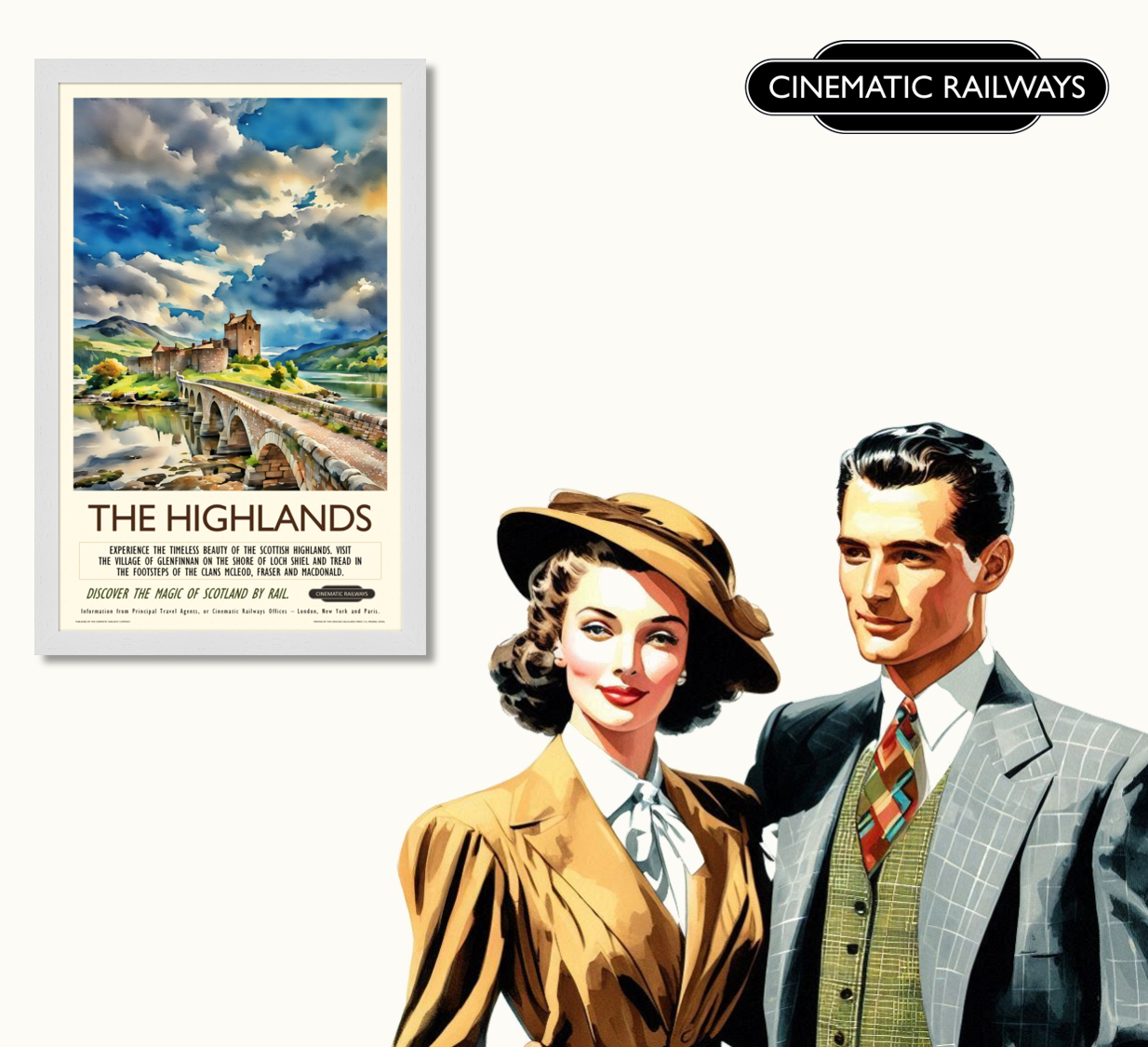 The Highlands  - a vintage travel poster inspired by your favourite film / movie - Cinematic Railways