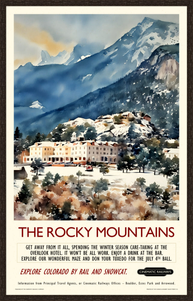 The Rocky Mountains  - a vintage travel poster inspired by your favourite film / movie - Cinematic Railways