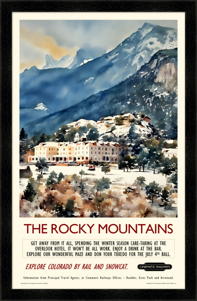 The Rocky Mountains  - a vintage travel poster inspired by your favourite film / movie - Cinematic Railways