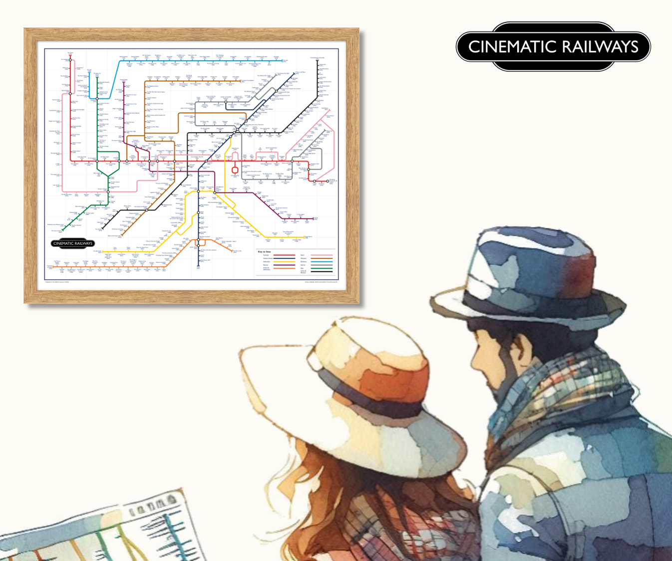The Film Fan's Movie Map - a vintage travel poster inspired by your favourite film / movie - Cinematic Railways